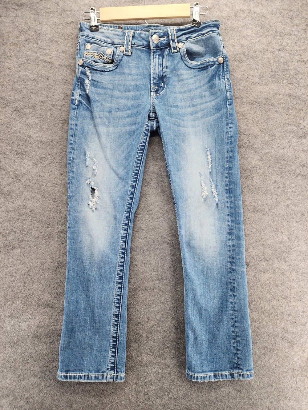 Miss Me Jeans Womens 25 Boyfriend Capri Distressed Blue Denim Mid Rise
